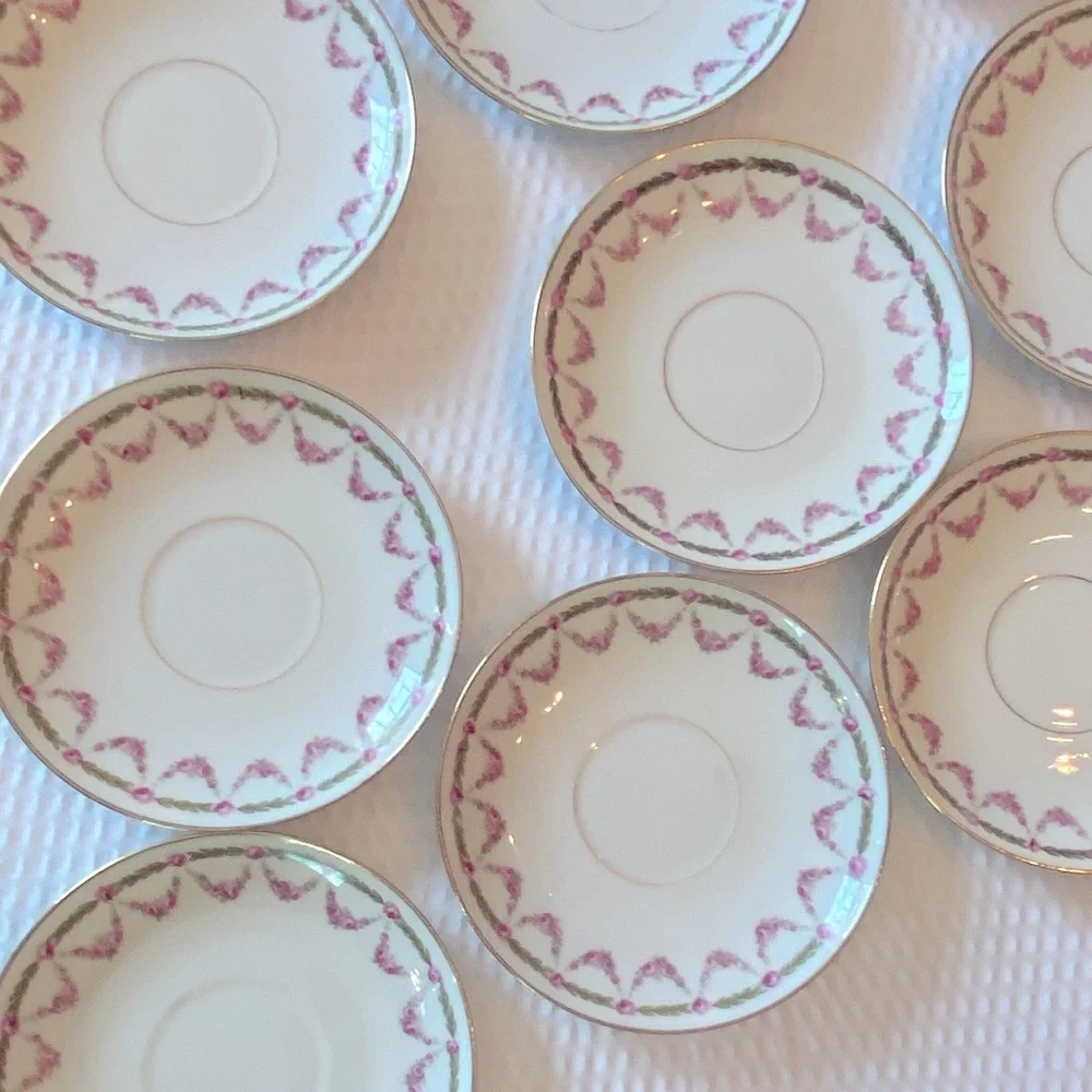 Antique China Limoges Pink and Green Floral 12 Saucers for your tea cups